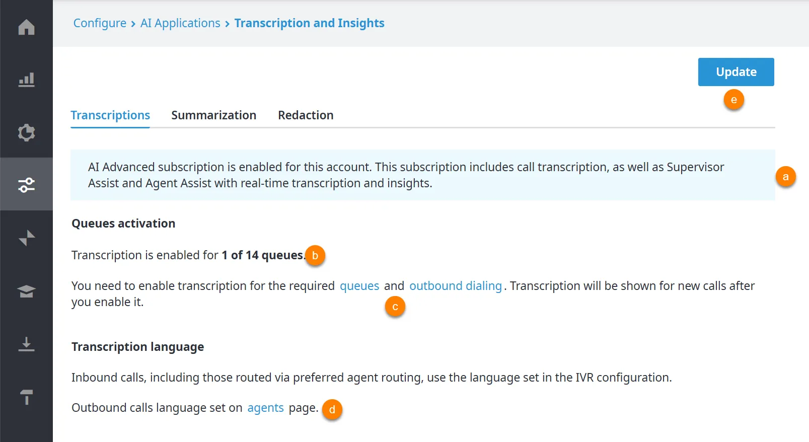 Scheda Transcriptions nella versione Elite