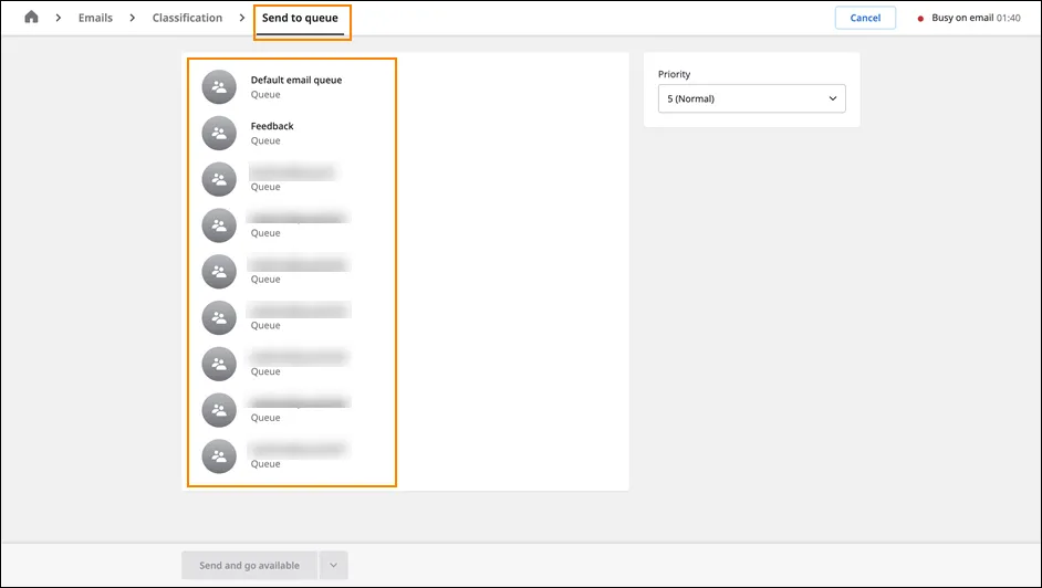 La pagina Send to Queue con l’elenco delle code email
