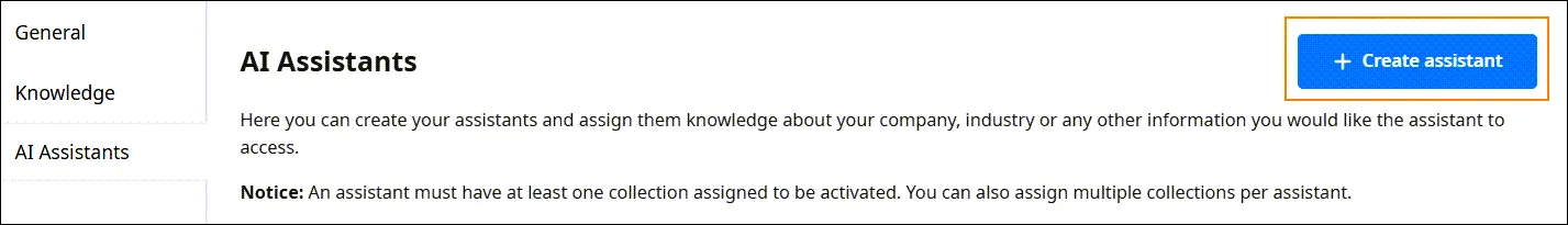 Pulsante Create assistant