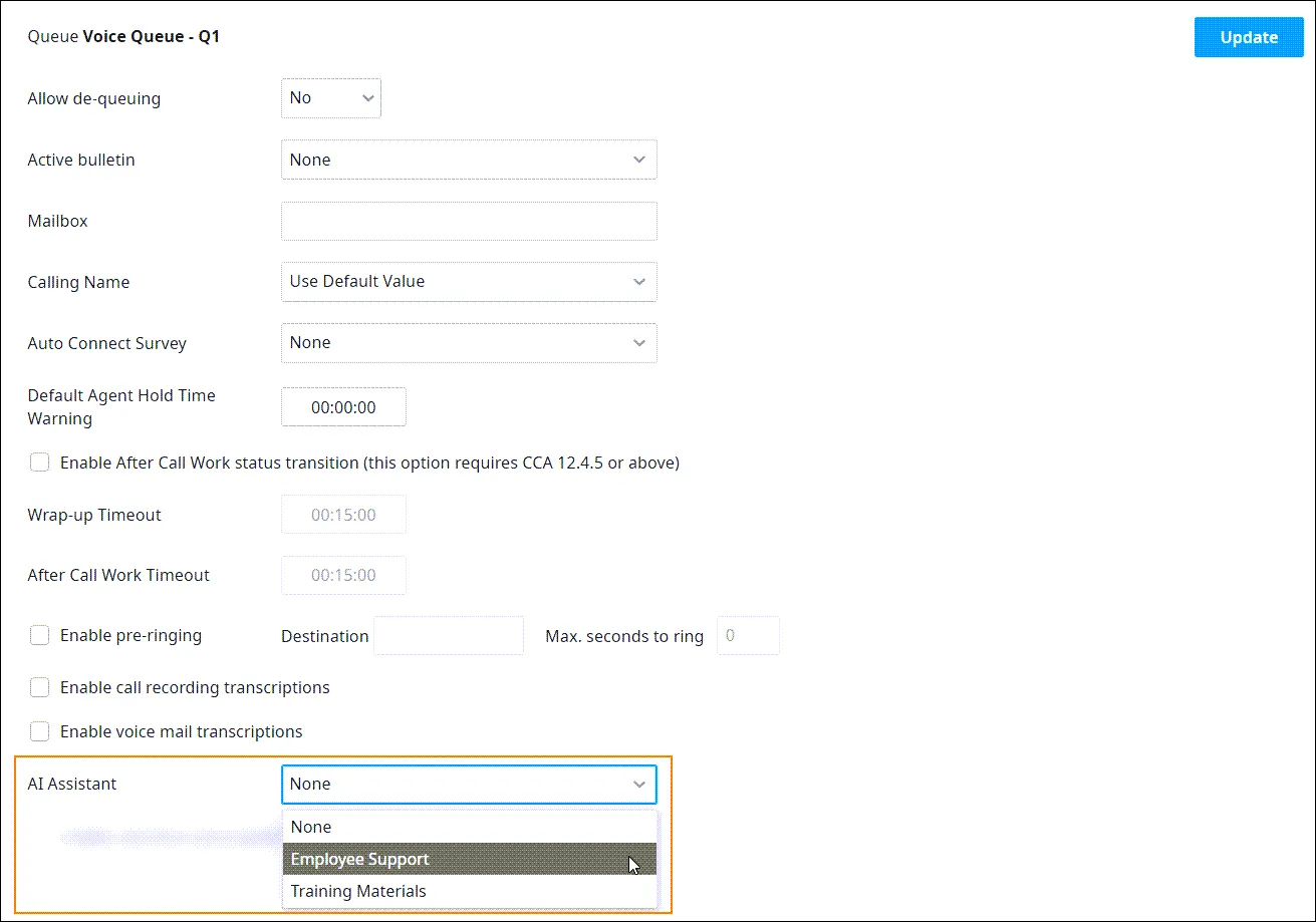 Selezione dell’AI Assistant per la coda