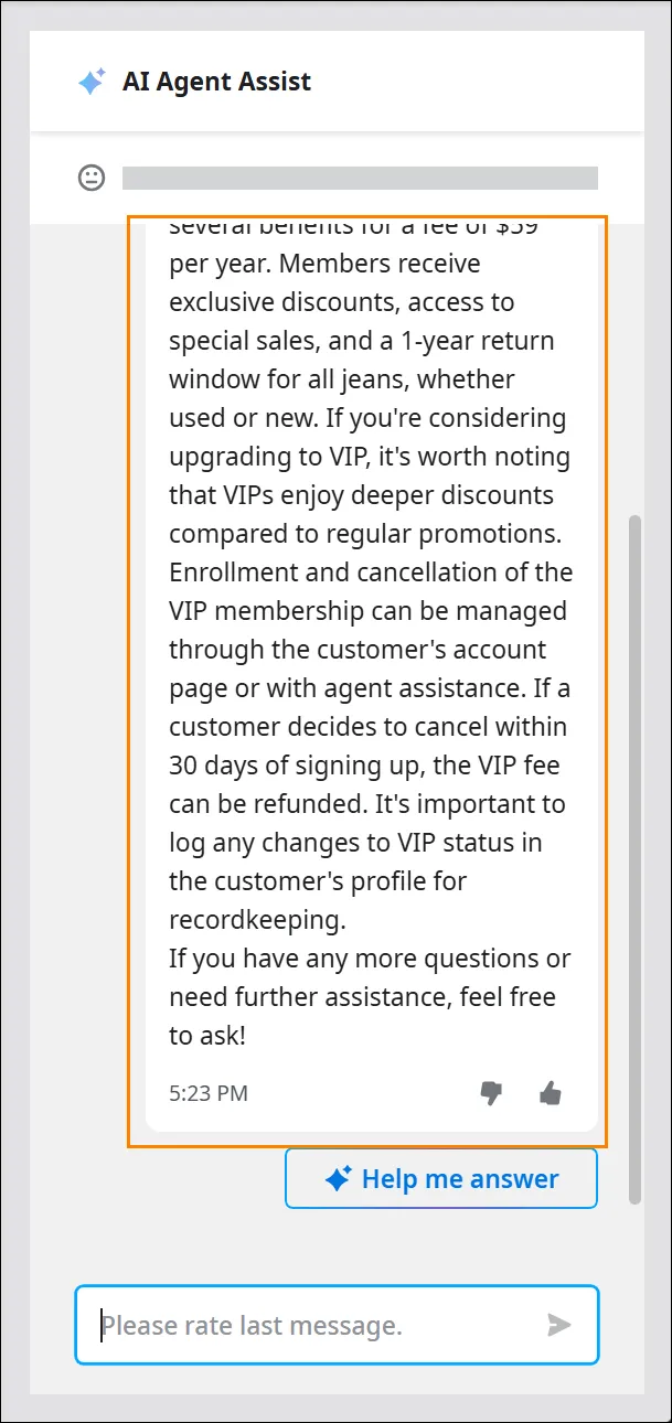 Esempio di risposta dell’AI Assistant