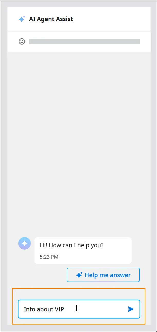 Domanda digitata nel pannello AI Agent Assist