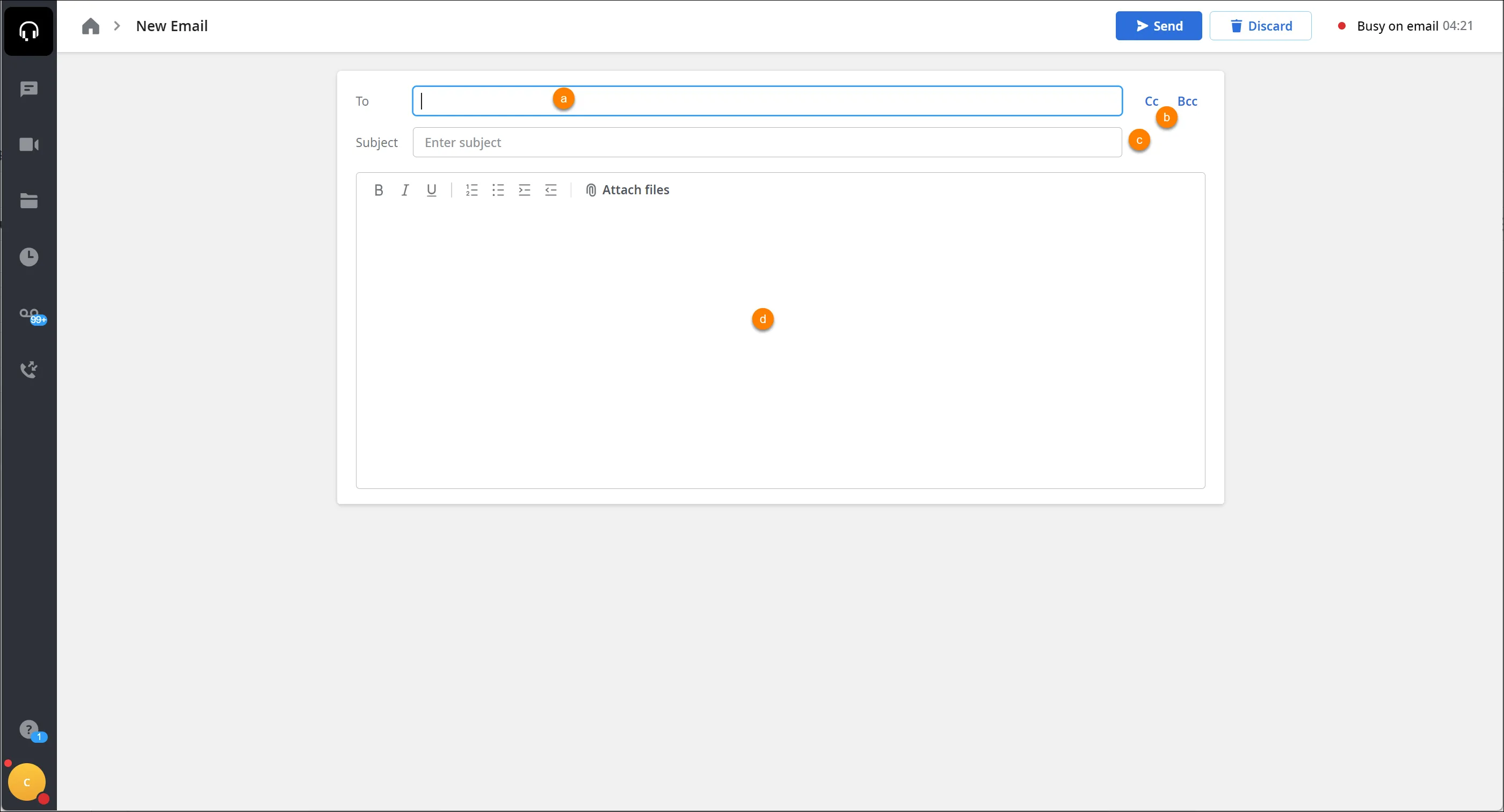 Schermata di una nuova email in uscita