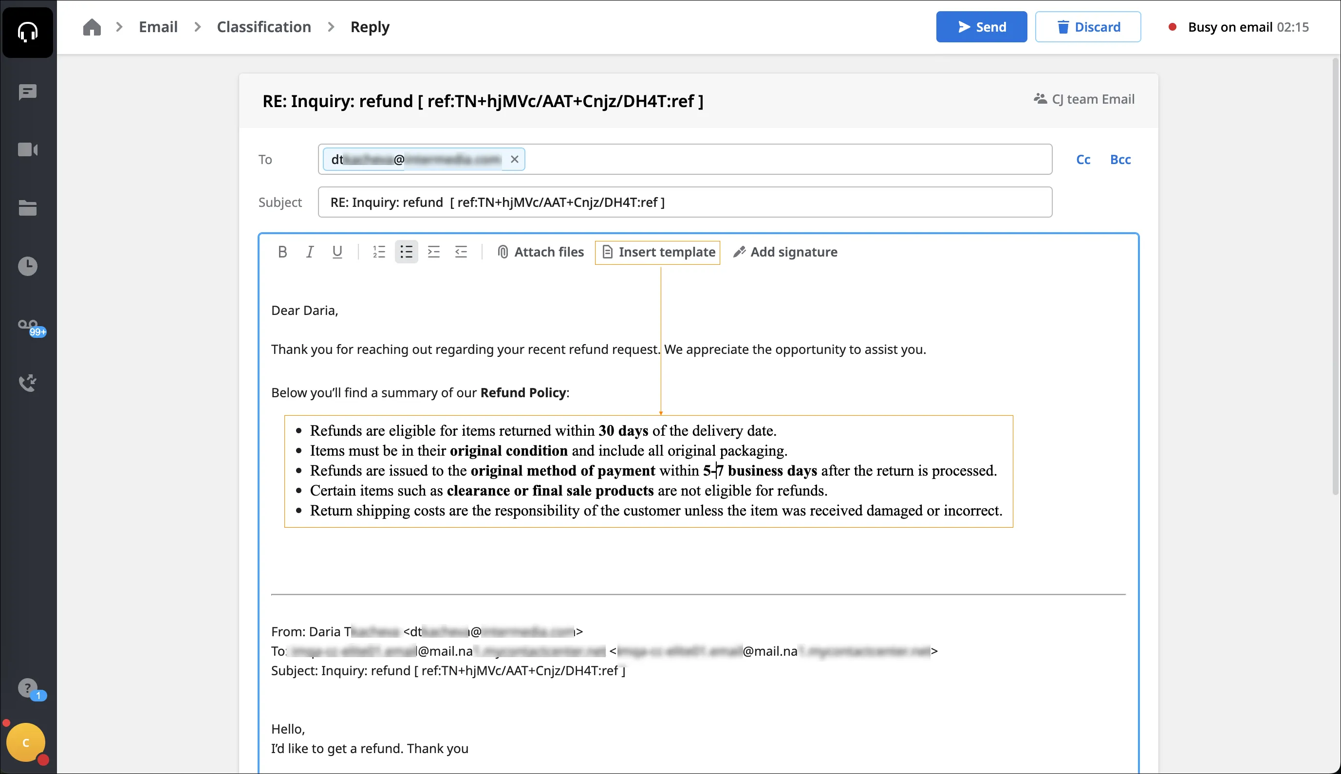 Modello inserito nell’email