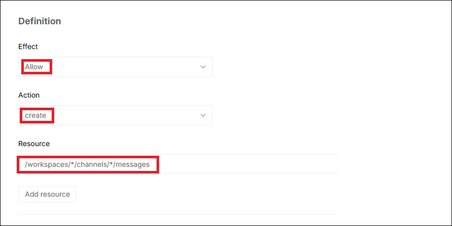 Esempio di definizione della policy di accesso