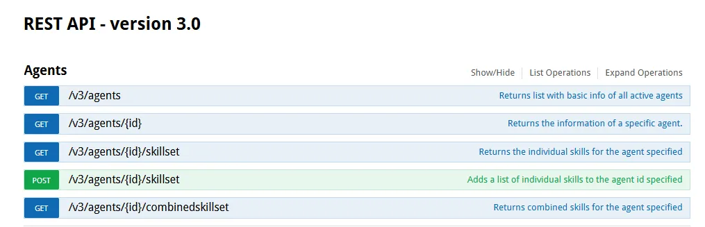 Pagina REST API nel portale di amministrazione del Contact Center
