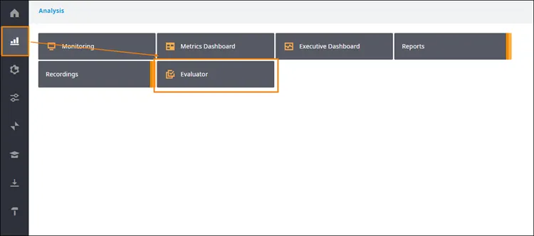 Riquadro Evaluator nel menu Analysis