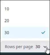 Selezione del numero di righe per pagina