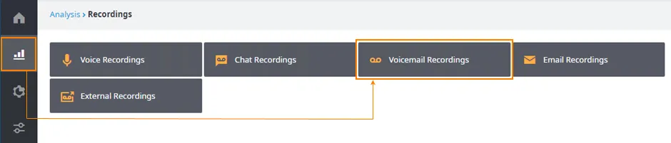 Menu Recordings con la voce Voicemail Recordings