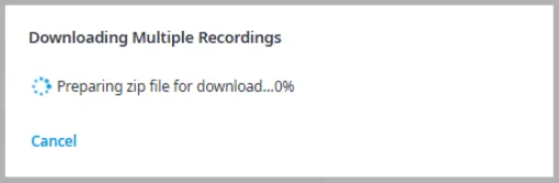 La finestra Downloading Multiple Recordings durante la preparazione dello ZIP