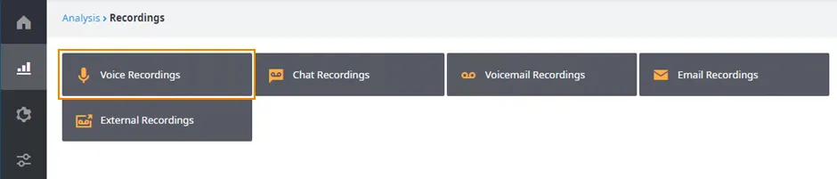 Il riquadro Voice Recordings nella sezione Analysis