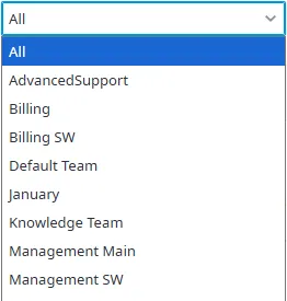 Menu a discesa per la scelta dei team