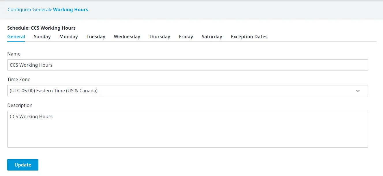 Pagina Schedule Details con la scheda General