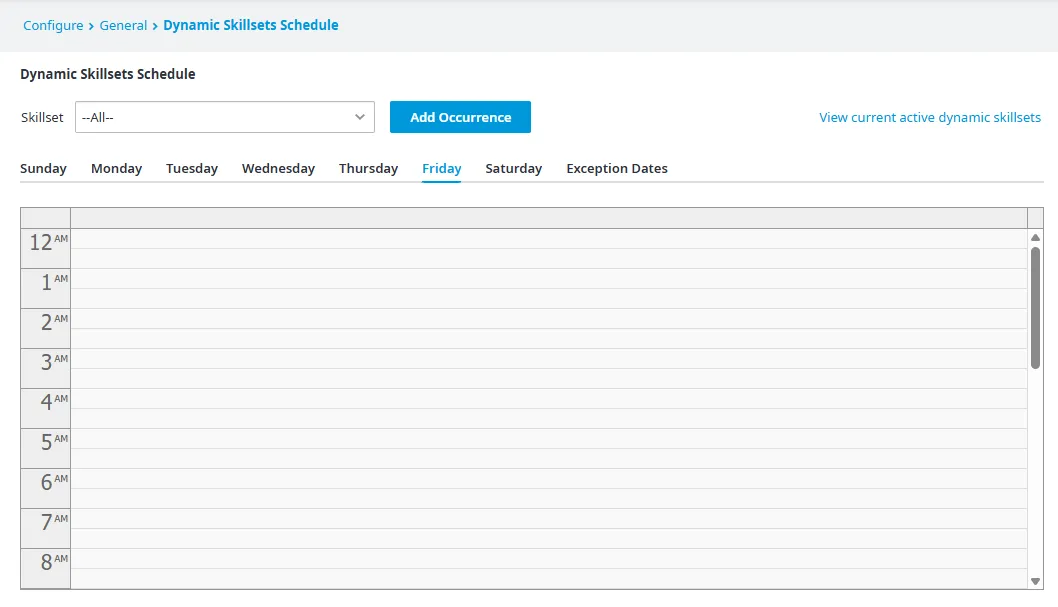 La pagina Dynamic Skillsets Schedule