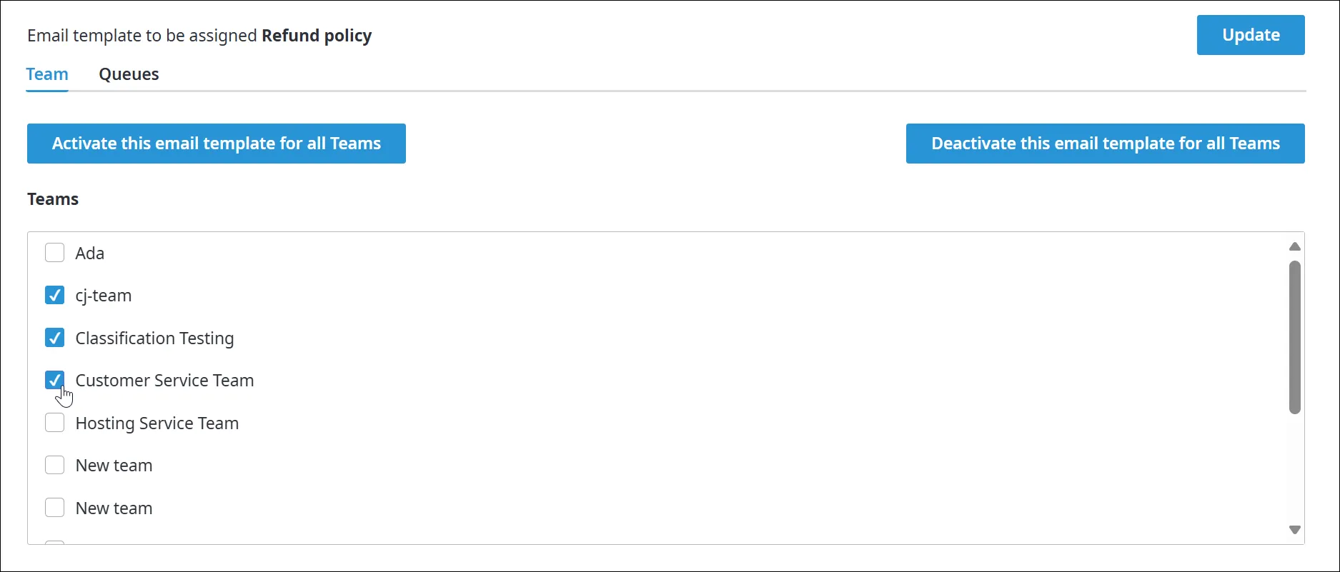 Assegnazione del modello ai team