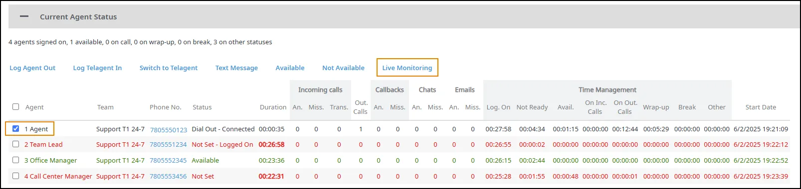 Pulsante Live Monitoring