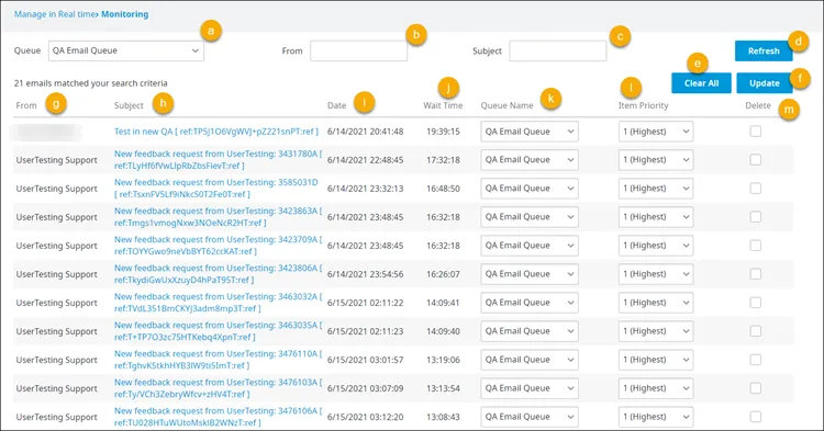 Pagina Manage Queued Emails