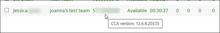 Versione dell’applicazione per agenti mostrata al passaggio del mouse