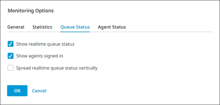 Scheda Queue Status delle opzioni di monitoraggio