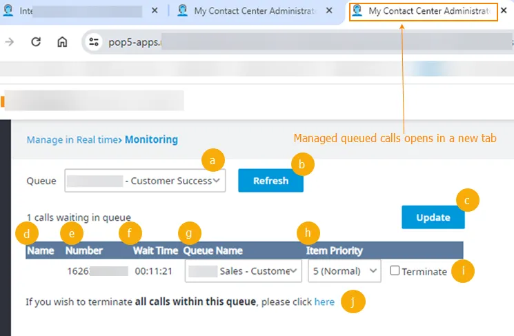 Pagina Manage Queued Calls