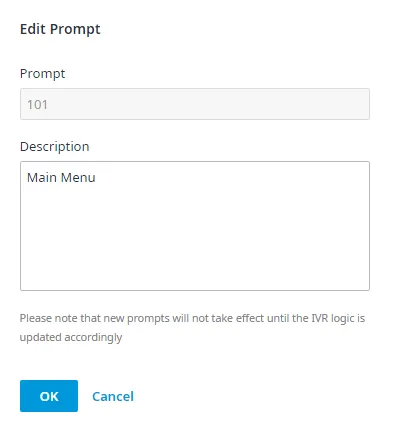 Finestra di dialogo Edit Prompt