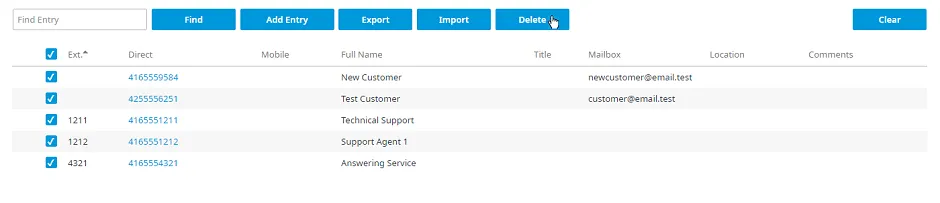 Selezione di tutti i contatti della pagina