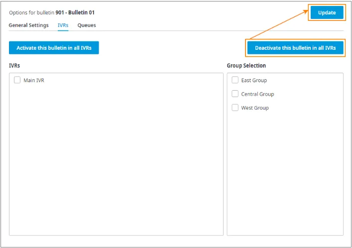 Opzione per disattivare il Bulletin in tutti gli IVR