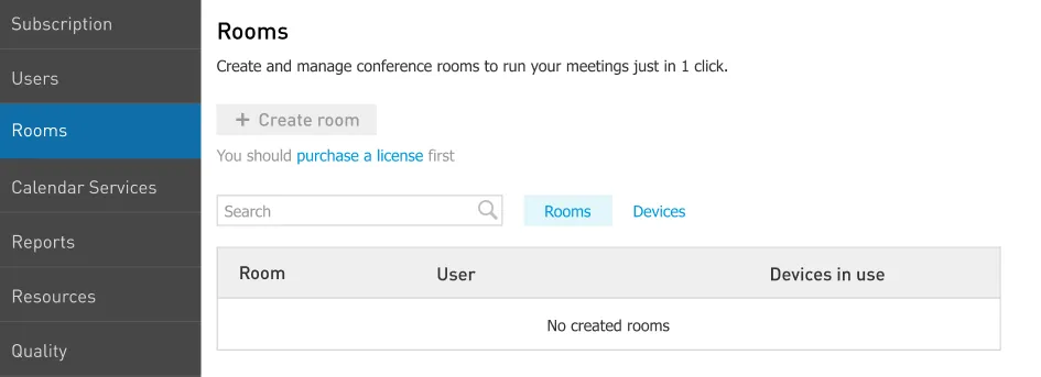 Scheda Rooms di Online Meeting