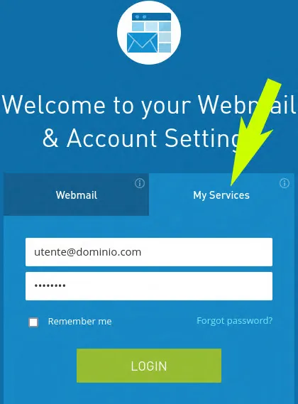 Pagina di accesso con la scheda My Services e i campi delle credenziali