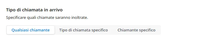 Opzione Qualsiasi chiamante del tipo di chiamata in arrivo