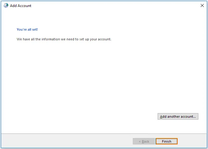 Schermata finale della configurazione dell’account