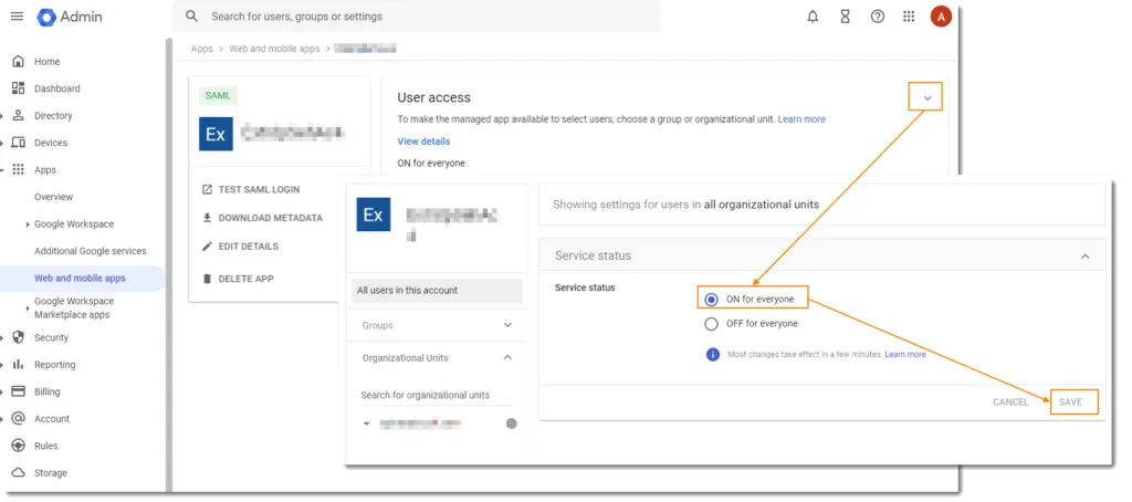 Impostazione dell’accesso utente attivo per tutti nell’applicazione Google