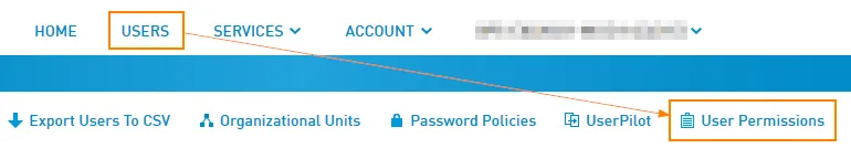 Voce User Permissions nel menu Users del pannello di amministrazione