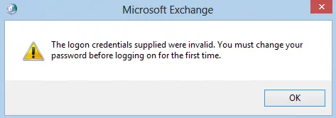 Notifica di Outlook che richiede il cambio della password