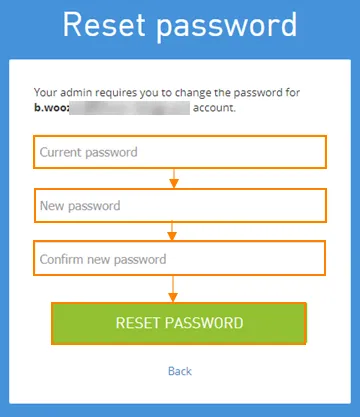 Schermata di cambio password con vecchia e nuova password