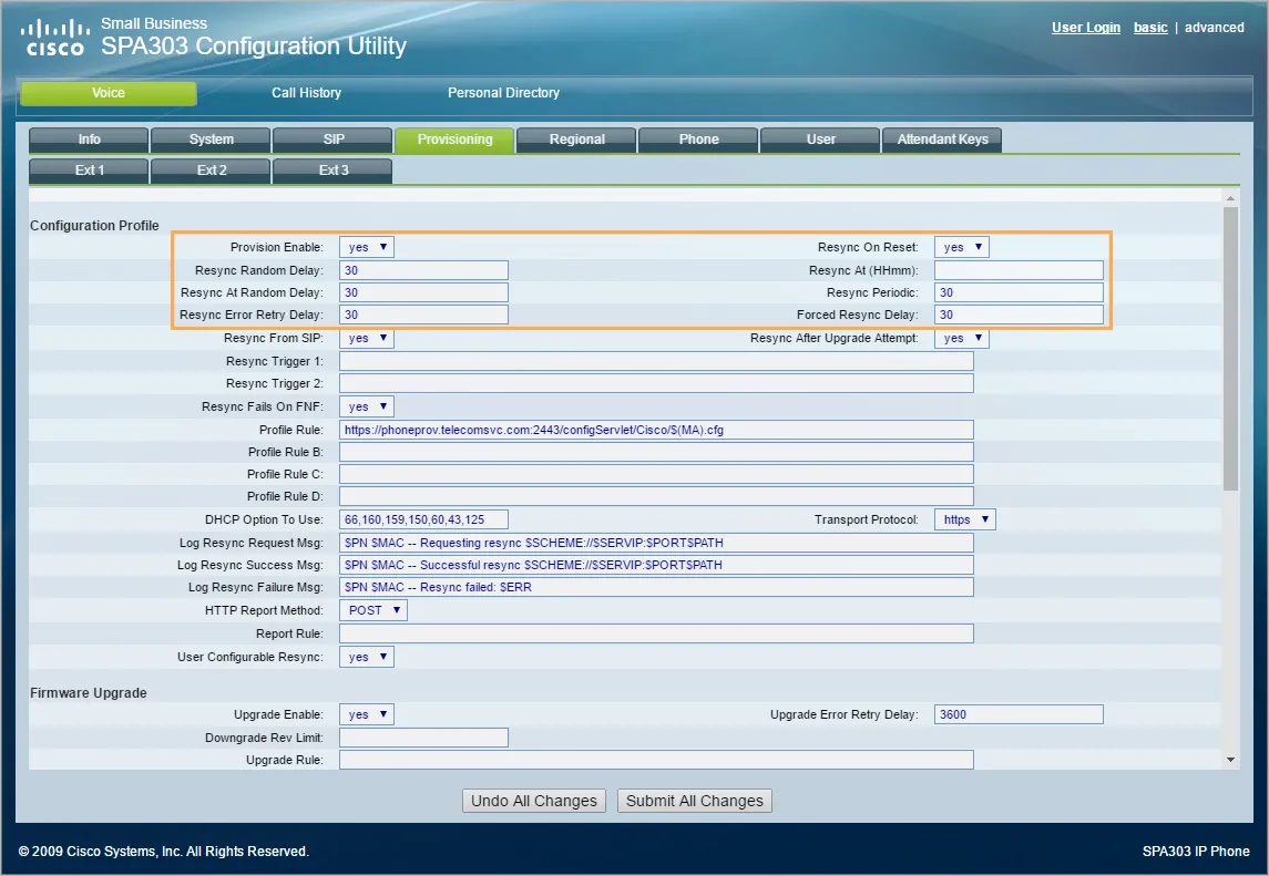 Scheda Provisioning con Profile Rule e le opzioni di risincronizzazione
