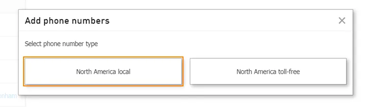 Opzione Local nel menu Add phone numbers