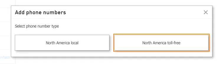 Opzione Toll-Free nel menu Add phone numbers