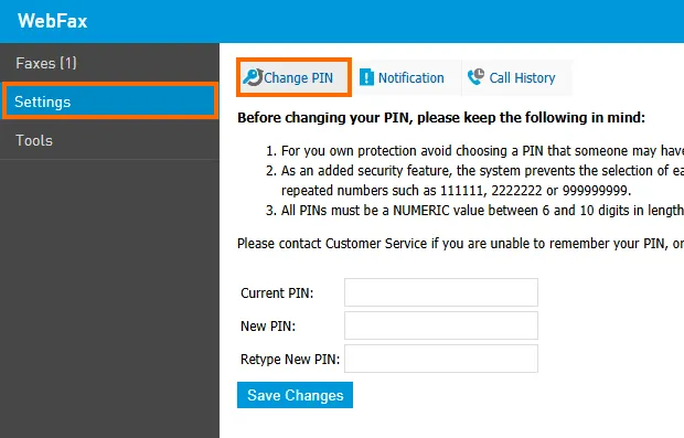 Scheda Change PIN
