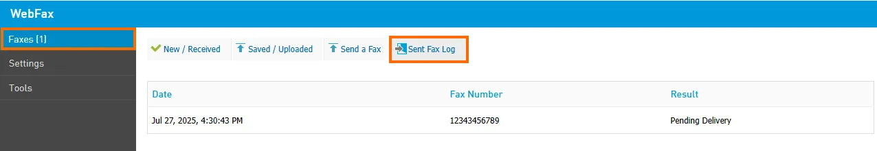 Scheda Sent Fax Log