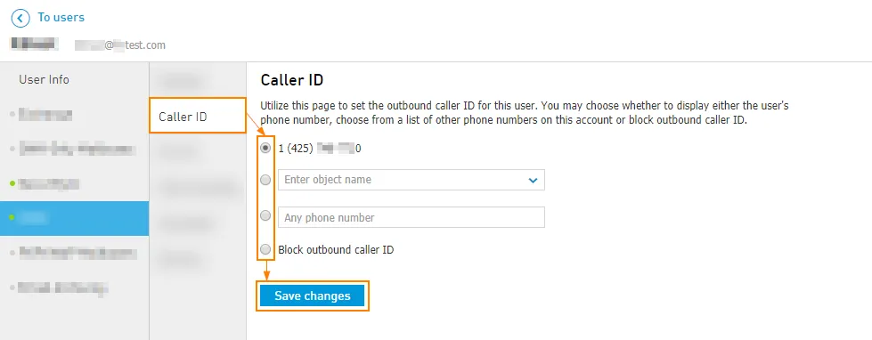 Scheda Caller ID con la scelta del numero da mostrare in uscita