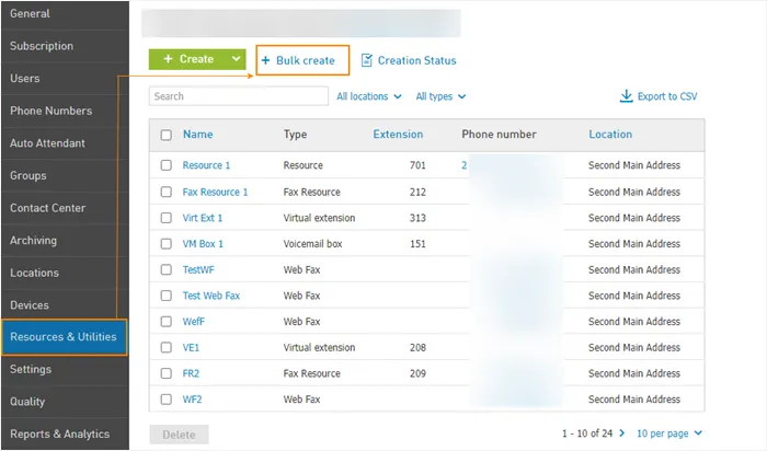 Pulsante Bulk create