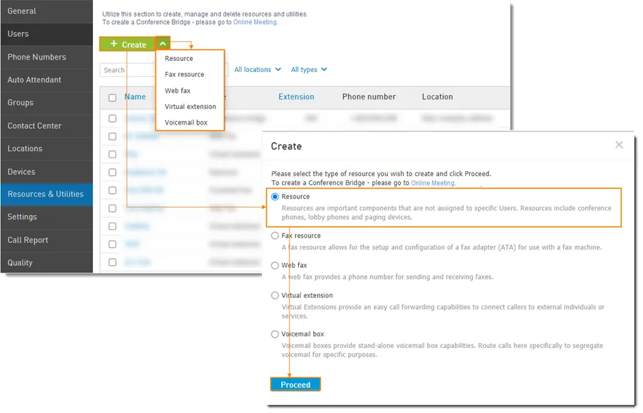 Scelta del tipo Resource nel menu Create