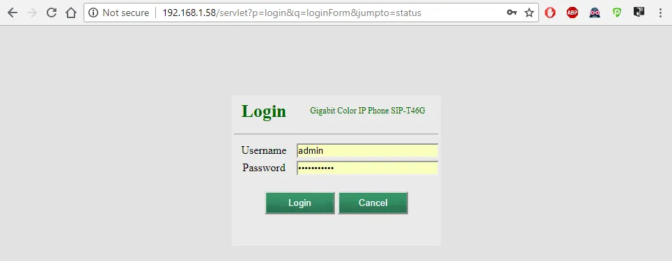 Pagina di accesso all’interfaccia web di un telefono Yealink