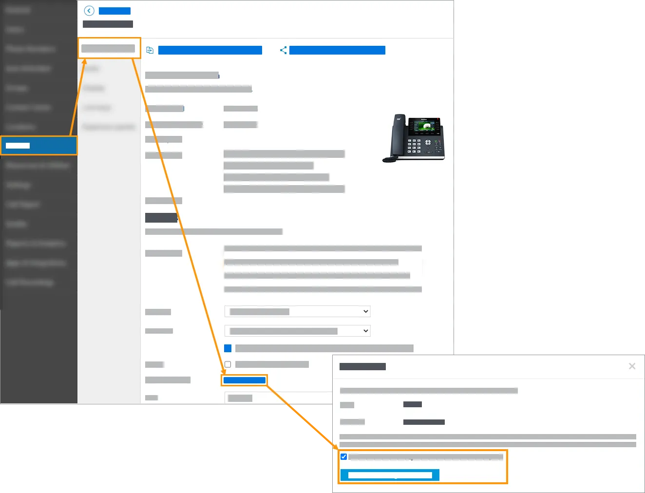 Finestra Get Credentials con l’opzione per ripristinare le impostazioni predefinite del dispositivo