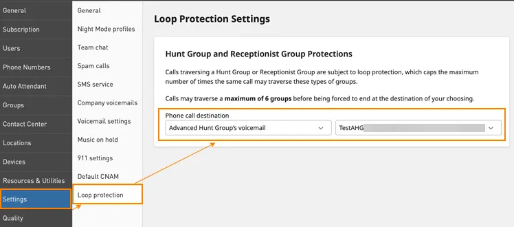 Elenco delle destinazioni disponibili per la protezione dai loop