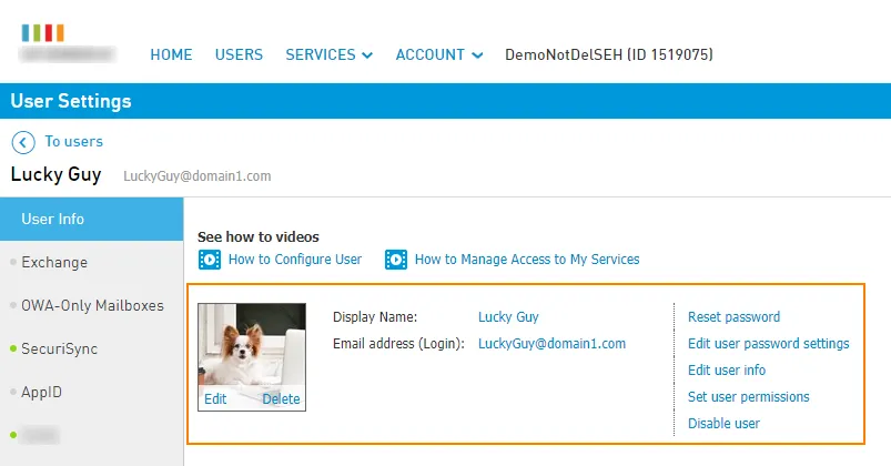 Scheda User Info dell’utente