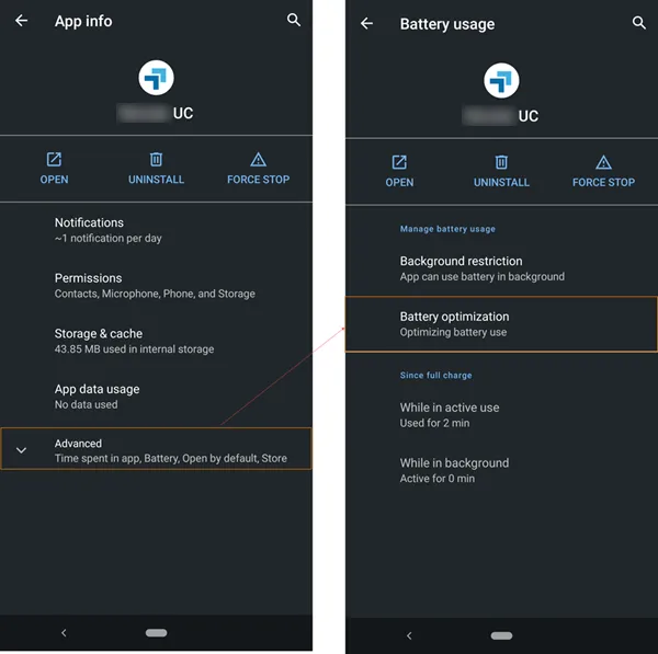 Impostazioni della batteria per l’app EagleMercury su Android