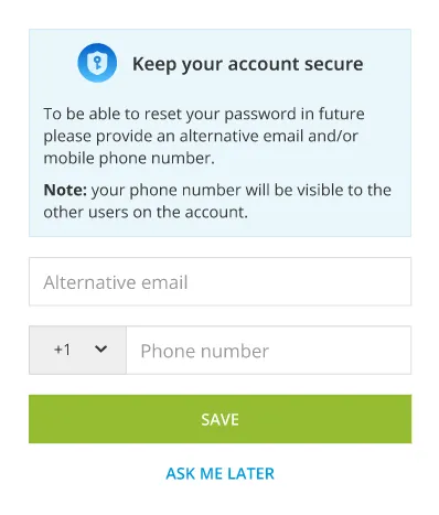 Richiesta delle informazioni di contatto alternative