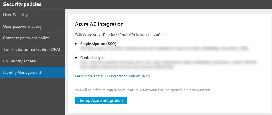 Opzione Abilita SSO con Azure ID per tutti gli utenti